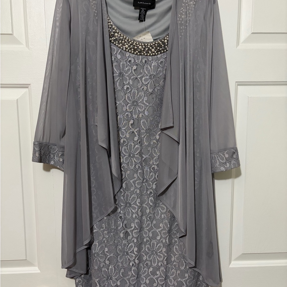 R&M Richards Silver Dress with Jacket Mother of Bride/Groom